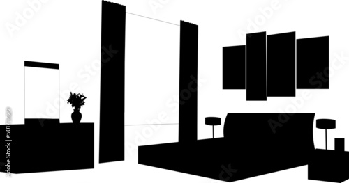 Part of a modern bedroom interior with modern furniture
