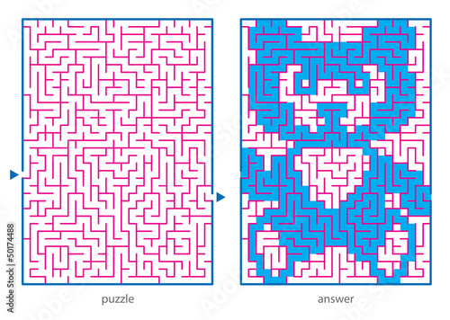 Сhild's picture puzzles, draw a line in maze and discovers image