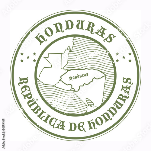 Stamp with the name and map of Honduras, vector illustration