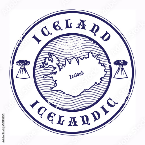 Grunge rubber stamp with the name and map of Iceland, vector