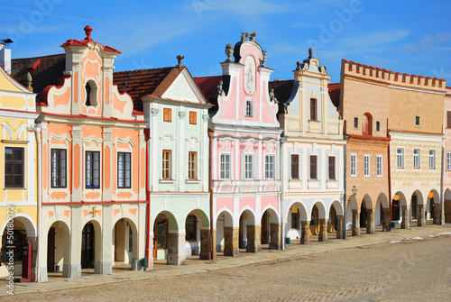 Town square in Telc with renaissance and baroque colorful houses