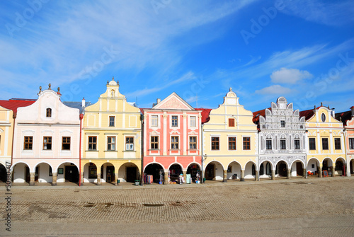 Town square in Telc with renaissance and baroque colorful houses