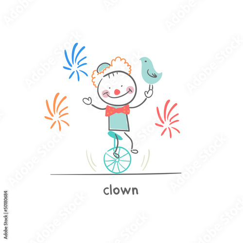 Clown riding a unicycle. Illustration.