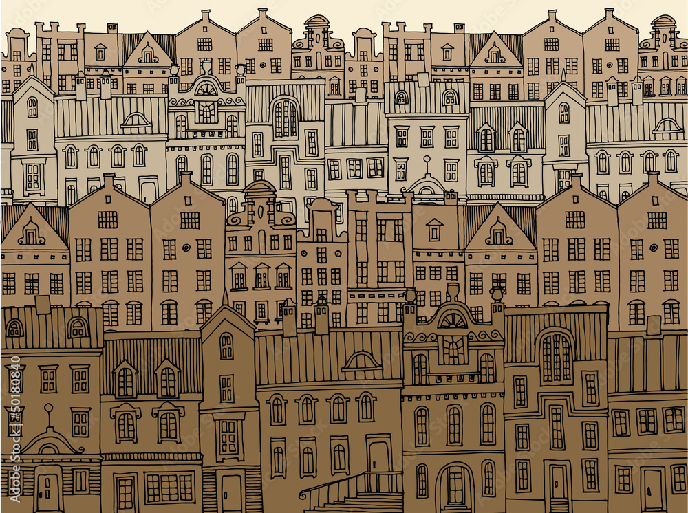 Hand drawing city, vector illustration