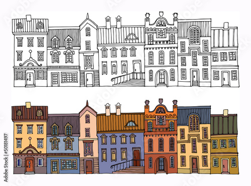 Cartoon hand drawing houses, vector illustration