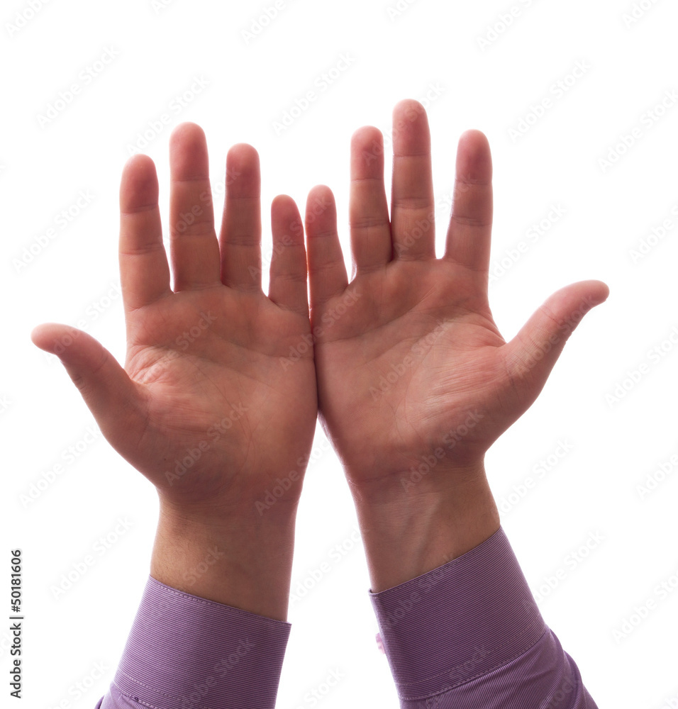 Two hands together on white background Two hands together on white background