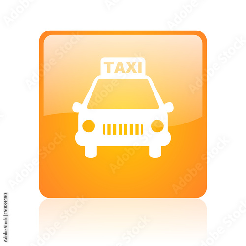 taxi orange square glossy web icon