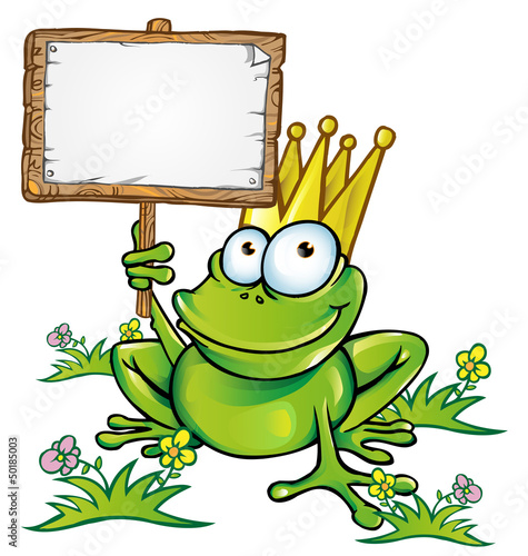 frog  with wood signboard  with a blank customizable