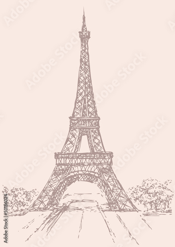 Fototapeta Naklejka Na Ścianę i Meble -  Vector drawing from a series of landmarks. The Eiffel Tower in P