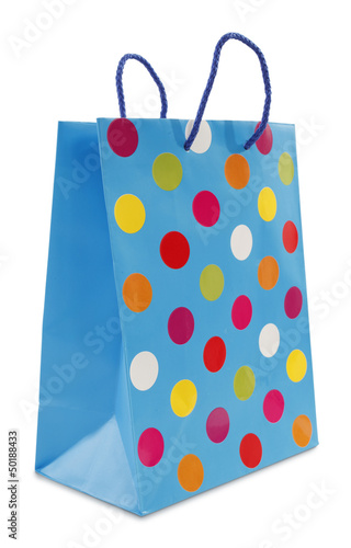 Colorful blue dotted shopping bag