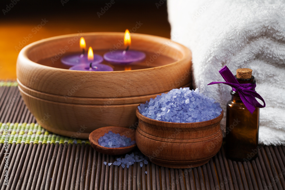 Spa still life with aromatic candles and towel. Spa still life with aromatic candles and towel.
