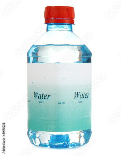 Water bottle with label isolated on white