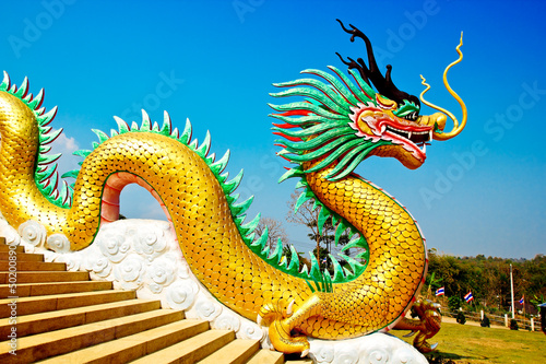 beautiful golden dragon in front of the temple © mapichai