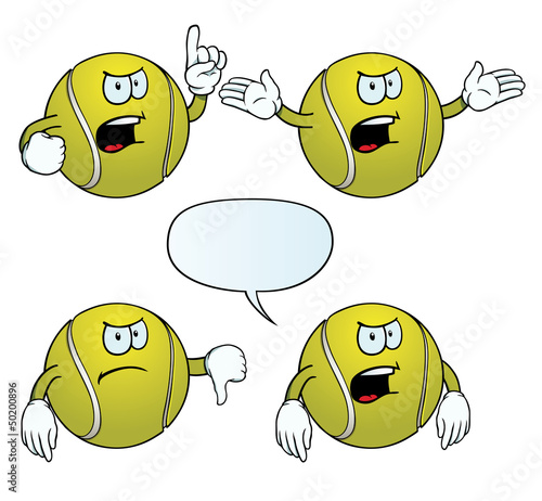 Collection of angry tennis balls with various gestures.