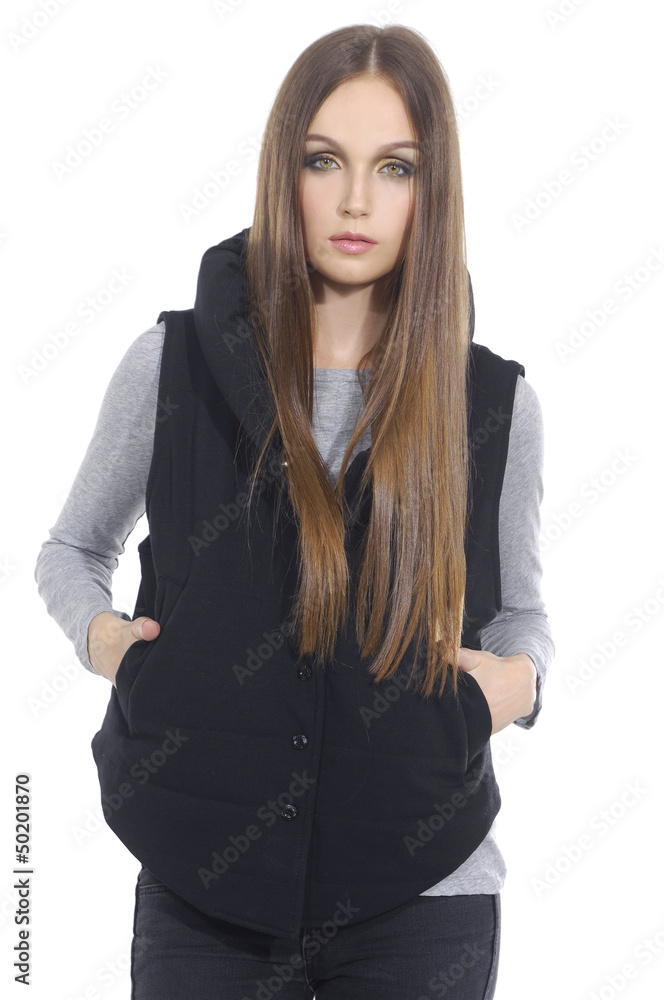 Young positive woman over white background Young positive woman over white background