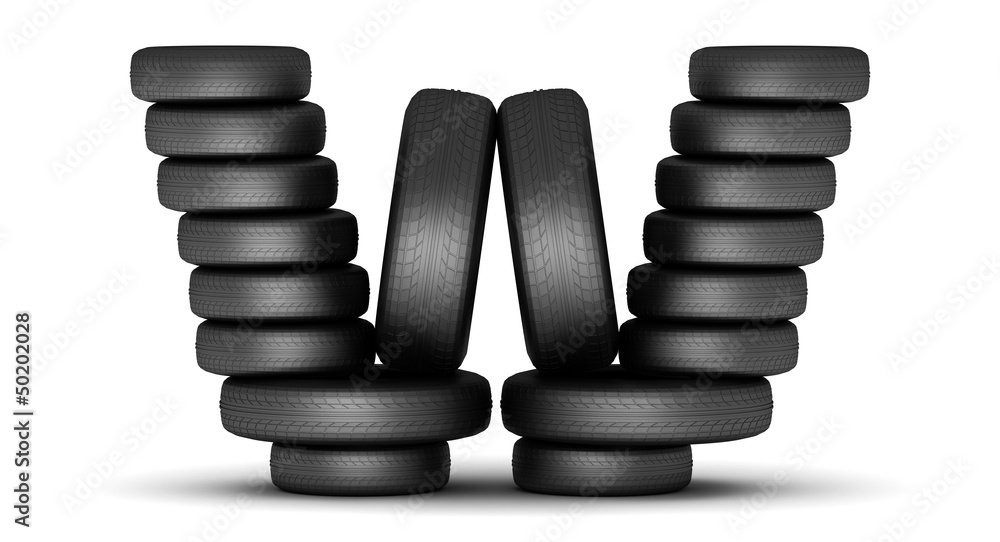 Letter W from stacked tire Letter W from stacked tire