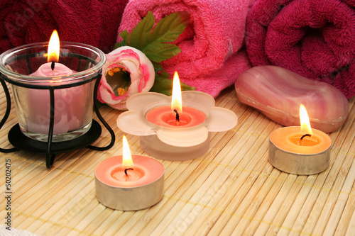 Towels  soap  flower  candles