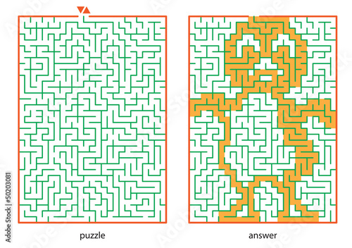 Сhild's picture puzzles, draw a line in maze and discovers image
