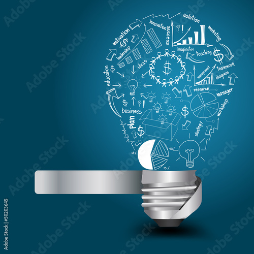 Creative light bulb with drawing business strategy plan concept