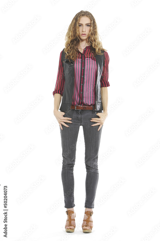 fashion woman in casuals - isolated on white background. fashion woman in casuals - isolated on white background.