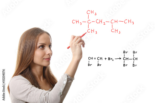 chemist shows a molecular structure
