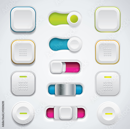 Modern UI button set including switches and push buttons