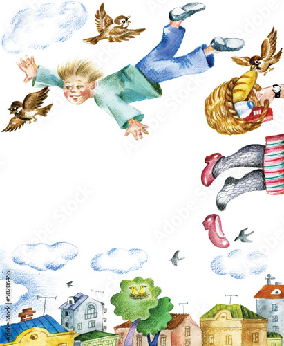 If I could fly. Represents child`s dream of flying for joy