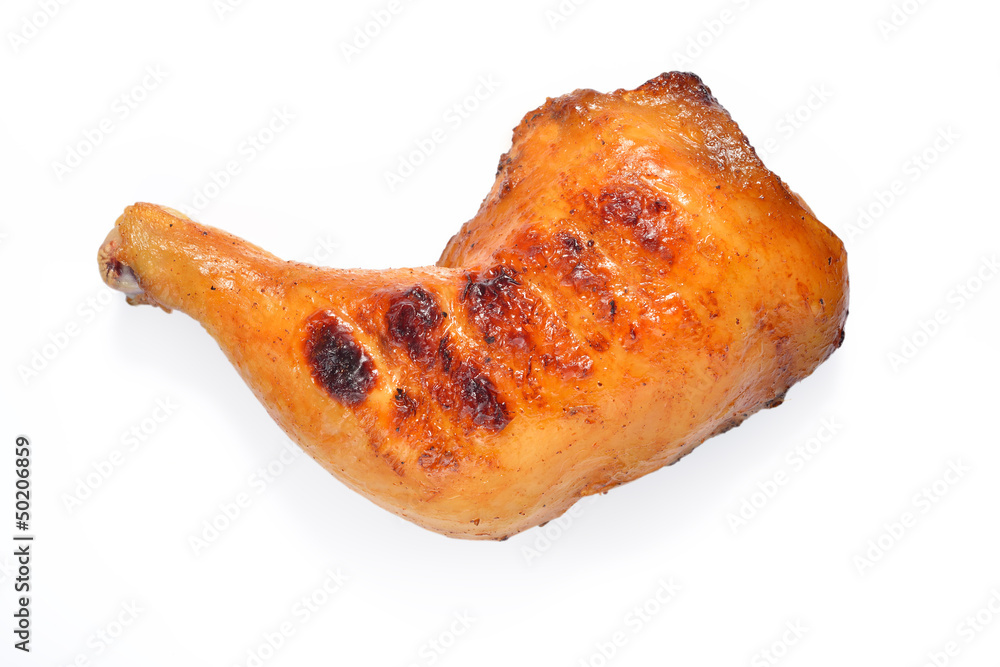 Grilled chicken thigh on white background. Grilled chicken thigh on white background.