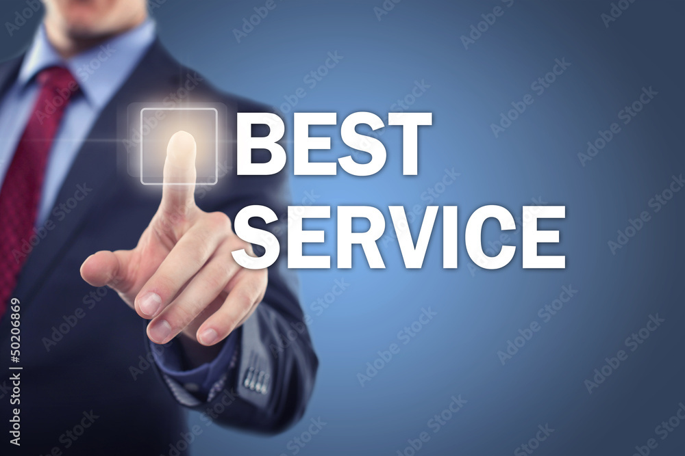 Man touching display Best Service Man touching display Best Service