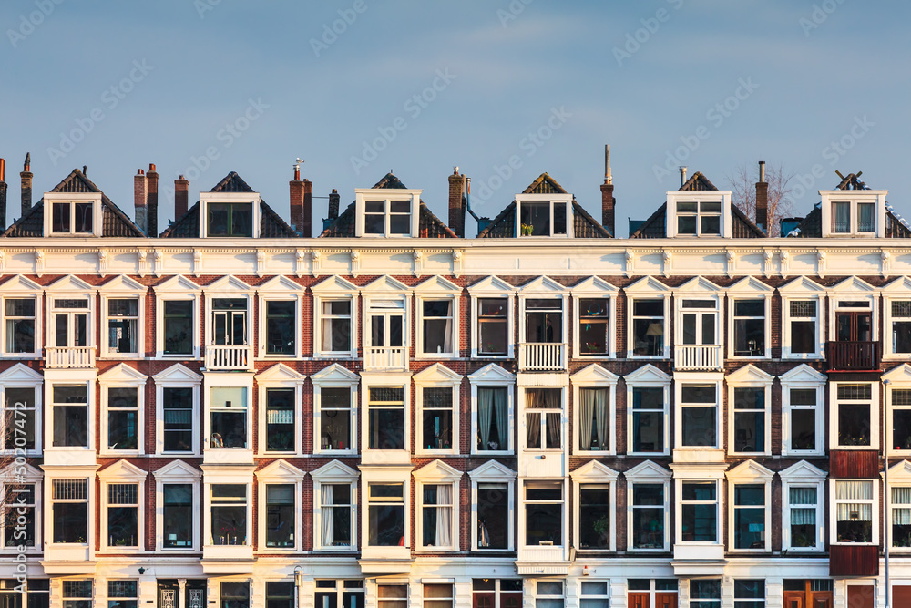 Row of Dutch old white houses