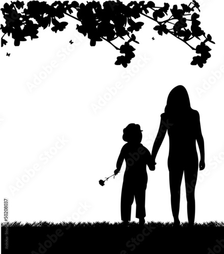 Mother's day celebration between mother and daughter silhouette