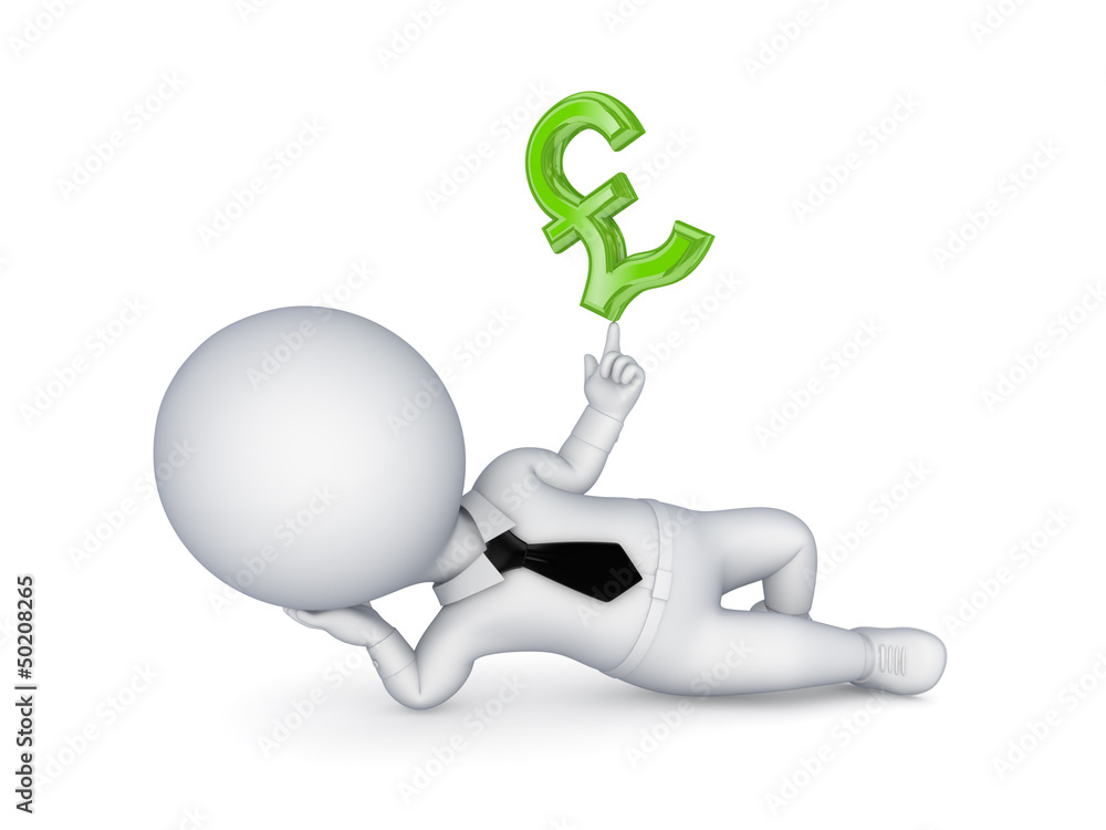 3d small person with a sign of pound sterling. 3d small person with a sign of pound sterling.