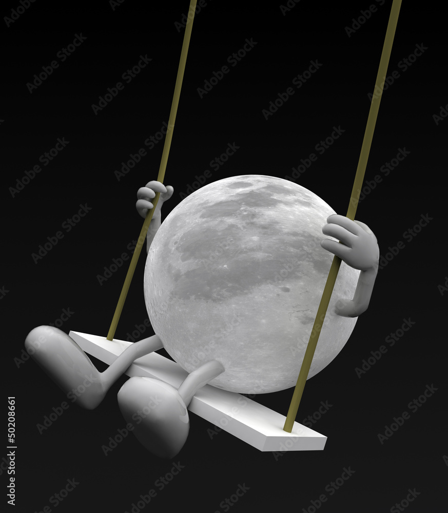 Obraz premium Moon with arms and legs on a swing