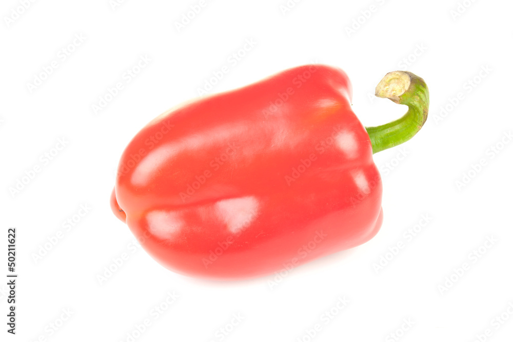 One ripe red pepper with green tail One ripe red pepper with green tail
