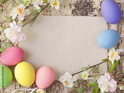Wall Mural Easter eggs and blank note