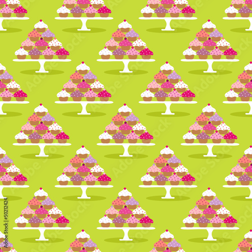 Seamless Pattern Cupcakes Cake Plate Pink/Green