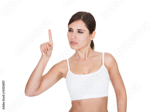 Portrait Of Healthy Woman Touching The Screen