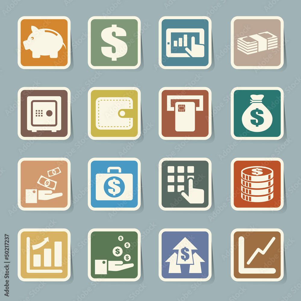 Finance and money sticker icon set. Finance and money sticker icon set.