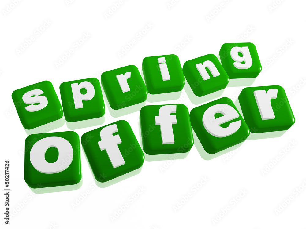 spring offer - text in green cubes spring offer - text in green cubes