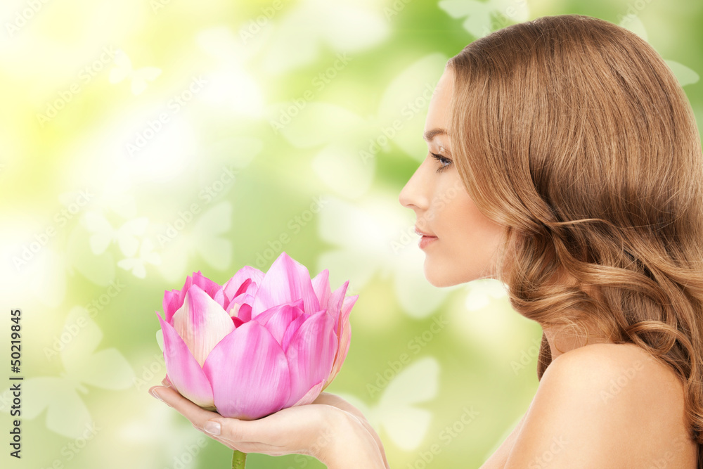 beautiful woman with lotus flower and butterflies beautiful woman with lotus flower and butterflies