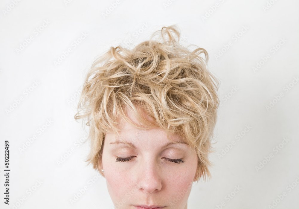 Blond Girl Eyes Closed - VERY Mixed Hairs ! looking Down Blond Girl Eyes Closed - VERY Mixed Hairs ! looking Down