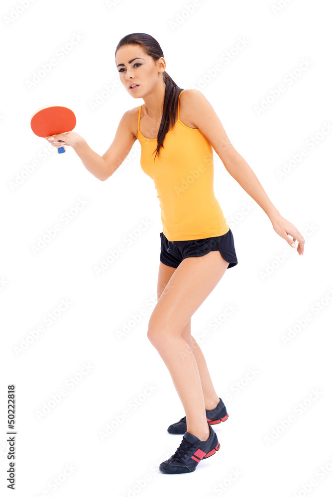 Female tabne tennis player ready to serve Female tabne tennis player ready to serve