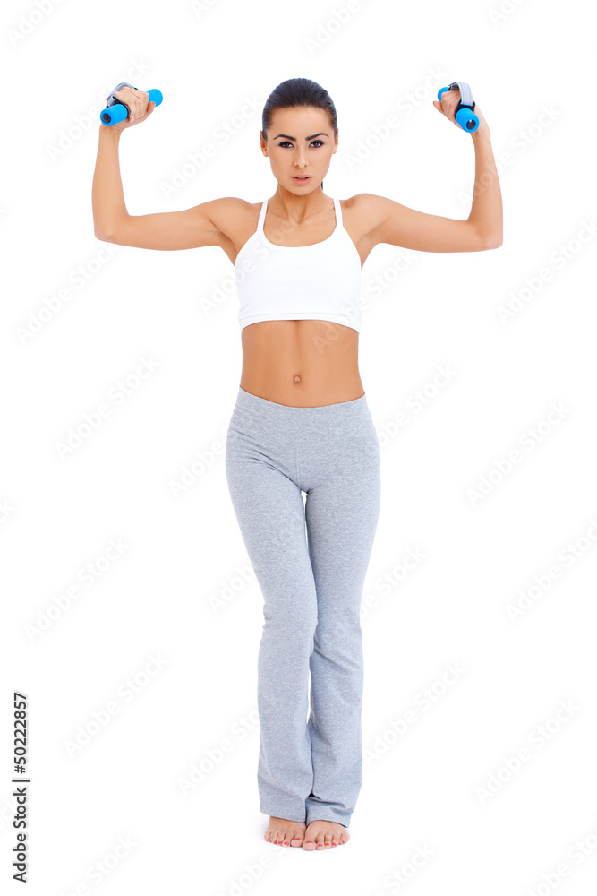 Playing with dumbbells