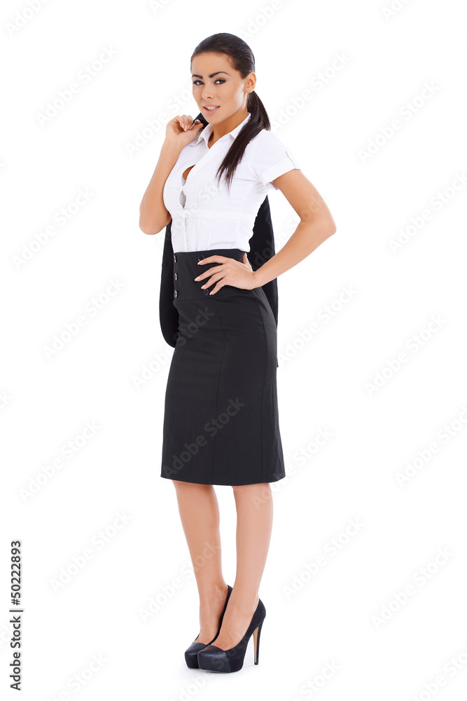 Business woman standing over white background Business woman standing over white background