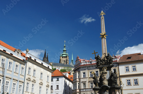 Prague - baroque column of Holy Trinity and st. Vitus cathedral