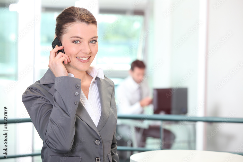 Young businesswoman making a call in the office Young businesswoman making a call in the office
