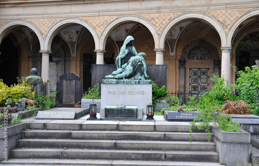 Fototapeta premium Historic Pantheon at Slavin cemetery in Prague, Vysehrad