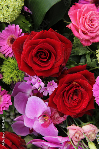 pink and red floral arrangement