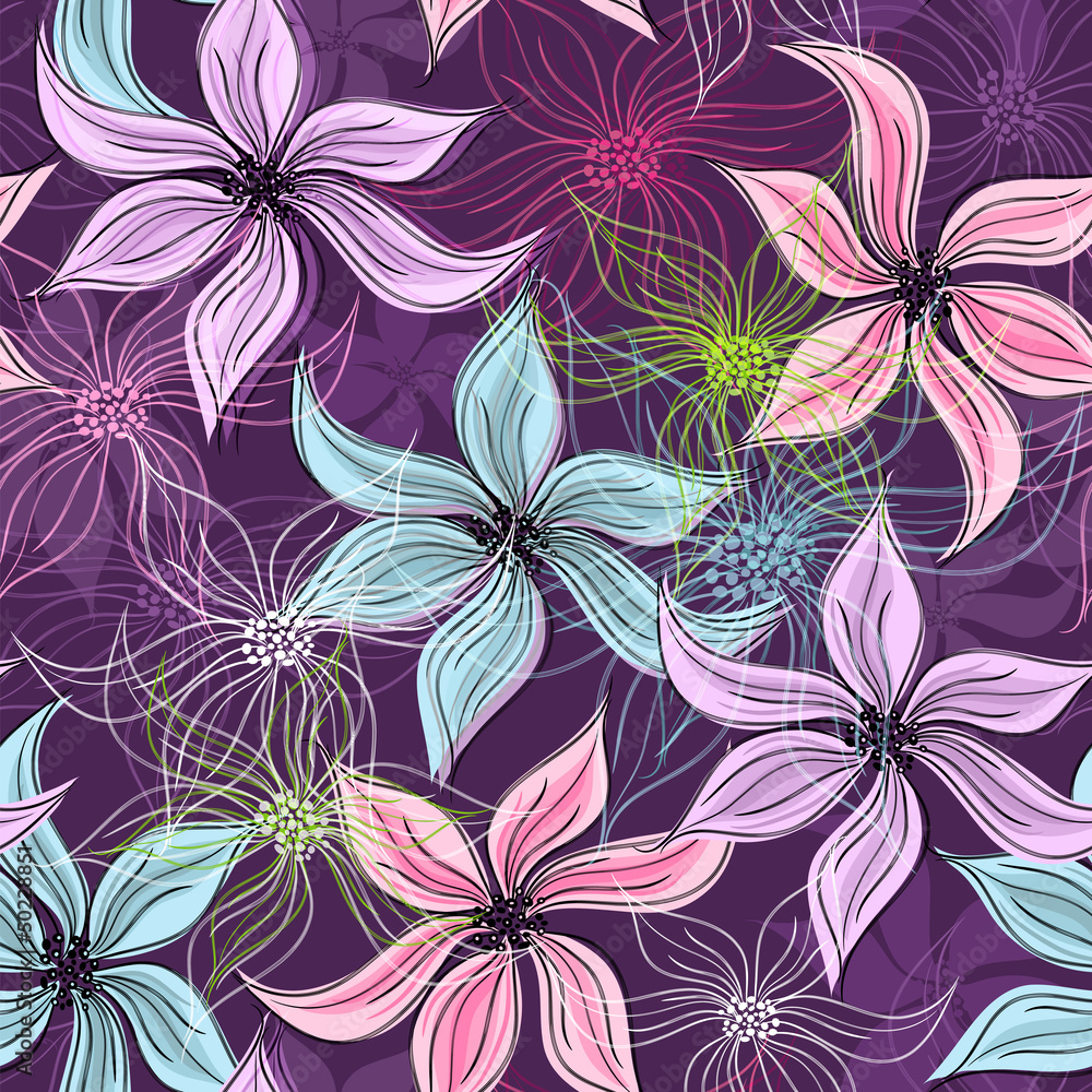 Repeating violet floral pattern