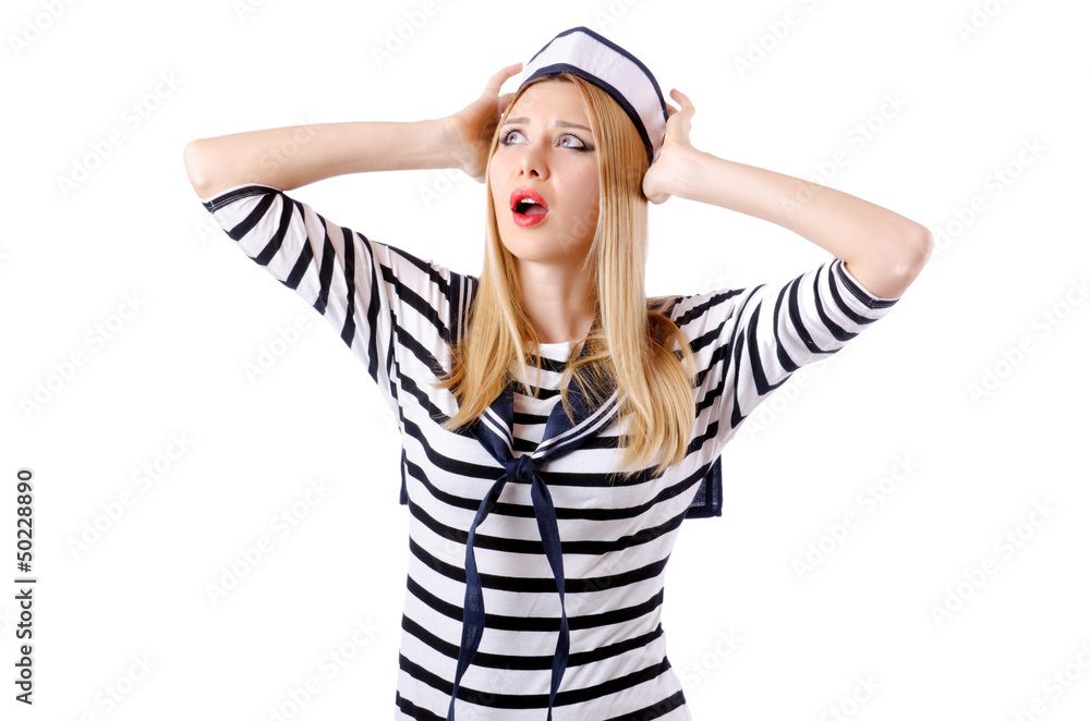 Woman sailor isolated on the white background Woman sailor isolated on the white background
